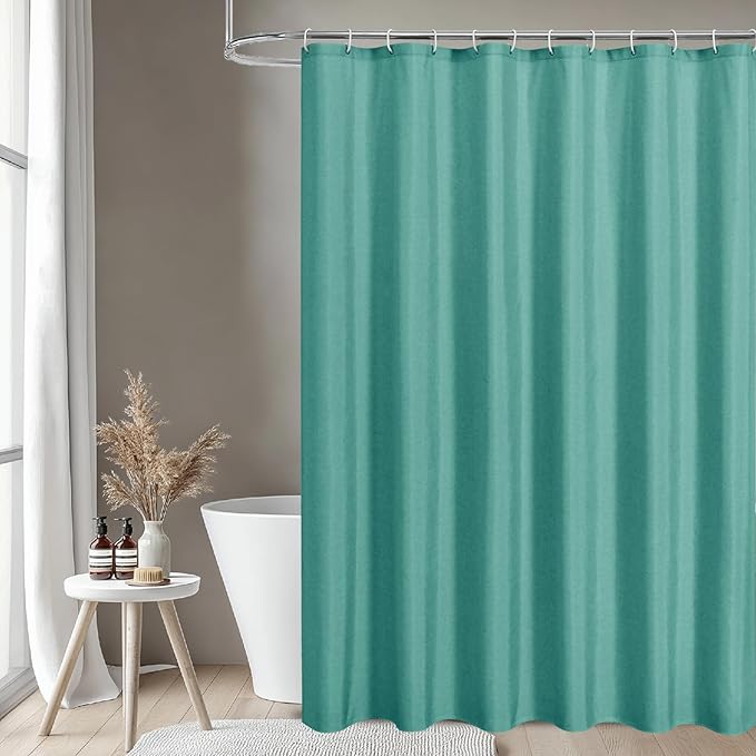 2-in-1 Waterproof Fabric Shower Curtain or Liner,Linen Textured,Breathable TPU & Washable Bathroom Shower Curtain Set with 12 Plastic Hooks,Modern,72"x72" Teal