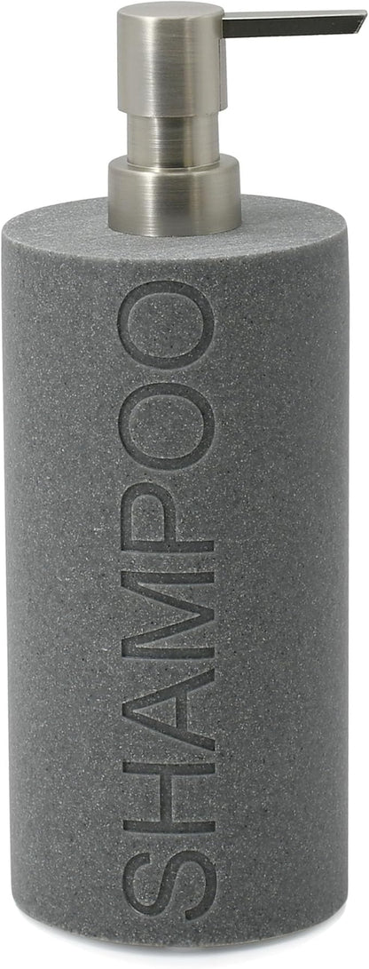 Resin Neutral Gray Sandstone Shampoo Engraved Bottle Refillable Pump Dispenser, Durable Waterproof Resin Construction for Bath, Shower - Gray Sandstone Satin Nickel Pump