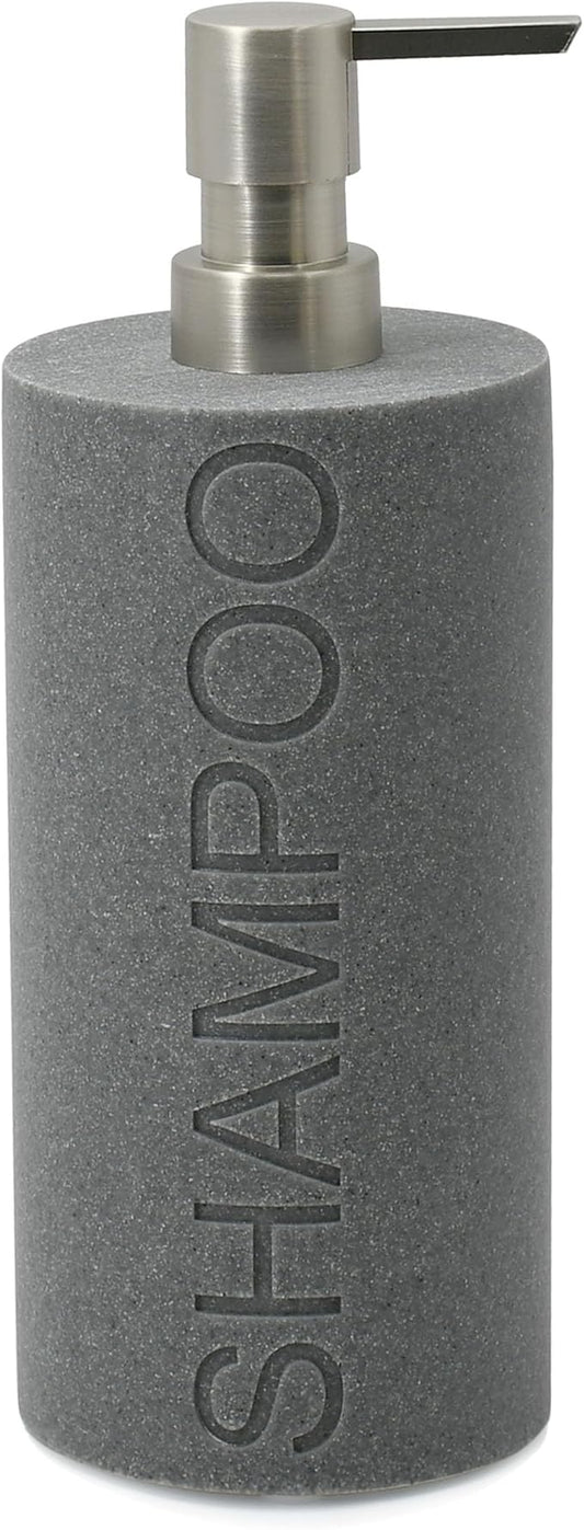 Resin Neutral Gray Sandstone Shampoo Engraved Bottle Refillable Pump Dispenser, Durable Waterproof Resin Construction for Bath, Shower - Gray Sandstone Satin Nickel Pump