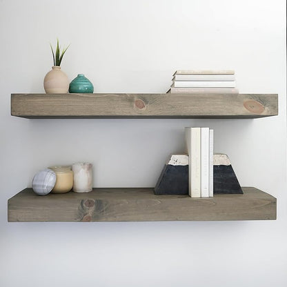Urbandi Modern Floating Shelves 3 Inches Thick for Wall, Wide Shelves for Kitchen, Living Room, Bedroom, and Bathroom, Natural Pine Wood, Rustic Wooden Shelf, (Set of 2) (Aged Barrel, 60Lx3Hx8D)