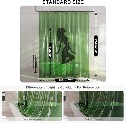 AmazerBath Extra Long Shower Curtain Liner, 100% EVA Clear Green Heavy Duty 84 inch Shower Curtain and Liner 2-in-1, 72x84 Plastic Weighted Bathroom Shower Liner, 12 Grommets & 3 Heavyweight Stones