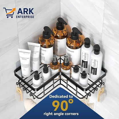 Shower Caddy Corner Shelf with Soap Holder, No Drill Adhesive Wall Mounted with Hooks - Rustproof Stainless Steel Rack by ARK.