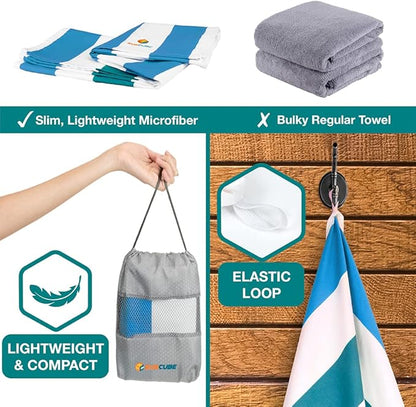 SUN CUBE Microfiber Beach Towel, Quick Dry Sand Free Beach Towel, Lightweight, Compact for Travel Swim Sports Camping, Packable Sand Resistant Towel Adult - Blue 78x35 Inches