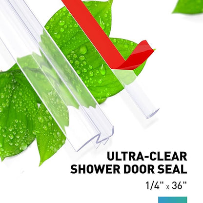 Shower Door Bottom Seal, 2 PCS 1/4" x 36" Shower Door Sweep for 1/4 Inch Glass, Frameless Glass Shower Door Seal Strip, Stop Shower Leaks and Create a Water Barrier