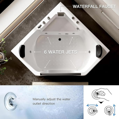 59'' x 59'' Corner Whirlpool Tub- Plastic Acrylic Bathtub with Light,Home Spa Hydromassage with Chromatherapy,Hydro Massage for 2 Person White, ETL Certified