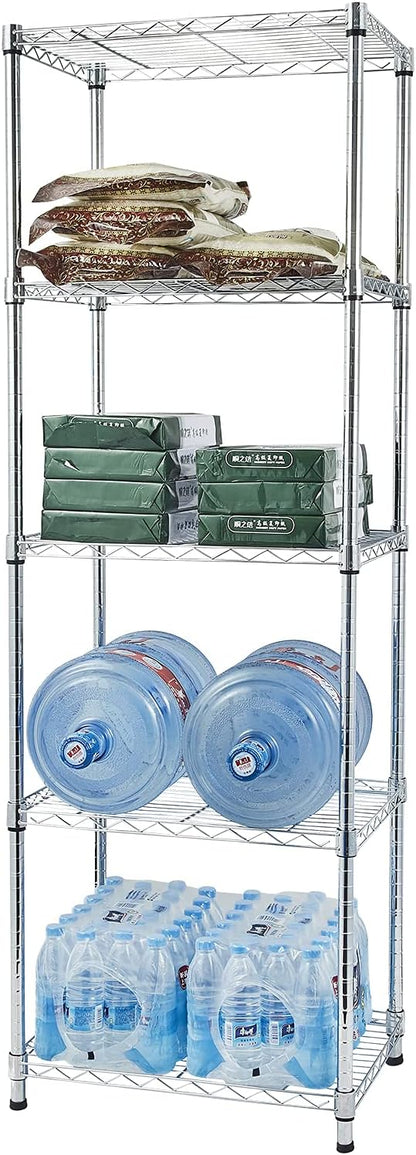 5 Tier Storage Racks Shelving, Heavy Steel Pantry Shelves, Adjustable Wire Shelving Rack, Suitable for Garage, Kitchens, Bathroom, Offices, 21.7" W x 17.7" D x 71" H, Chrome
