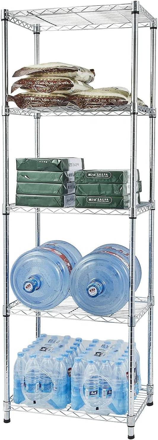 5 Tier Storage Racks Shelving, Heavy Steel Pantry Shelves, Adjustable Wire Shelving Rack, Suitable for Garage, Kitchens, Bathroom, Offices, 21.7" W x 17.7" D x 71" H, Chrome