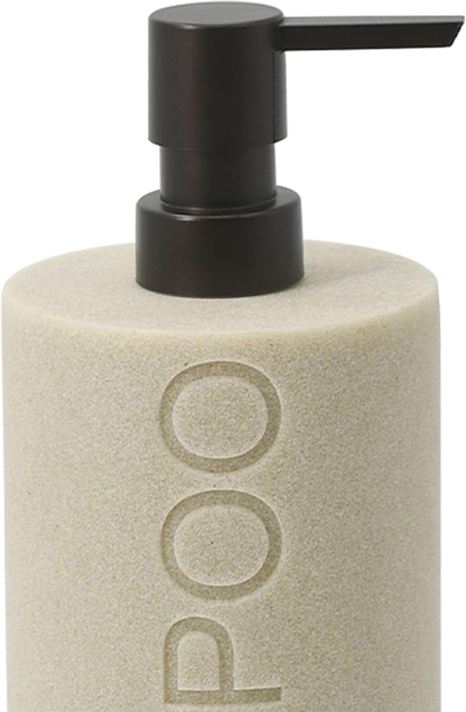 Resin Tan Sandstone Shampoo Engraved Bottle Refillable Pump Dispenser, Durable Waterproof Resin Construction for Bath, Shower - Tan Sandstone ORB Pump