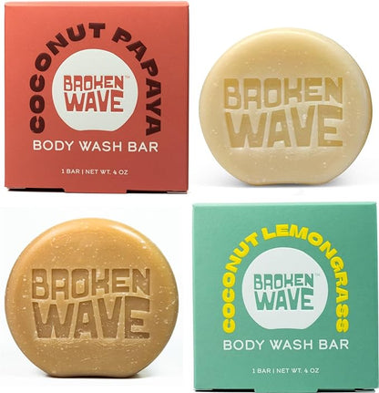 Broken Wave Natural Bar Soap for Women and Men | Hydrating, Vegan, Cruelty-Free Bar Soap | Coconut Lemongrass & Papaya Scent | Sulfate, Paraben & Plastic-Free Body Soap for Soft & Smooth Skin | 2-Pack