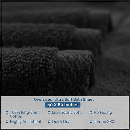 DAN RIVER Pack of 1 Bath Sheet 40x80 Inches, Oversized Black Bath Towels, Fluffy and Thick Extra Large Bath Sheets