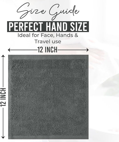 DAN RIVER 24 Pack Wash Cloths for Showering [12x12] - 100% Cotton Washcloths Premium Quality Flannel Face Cloths for Bathroom, Highly Absorbent and Soft Feel Wash Clothes, Gray