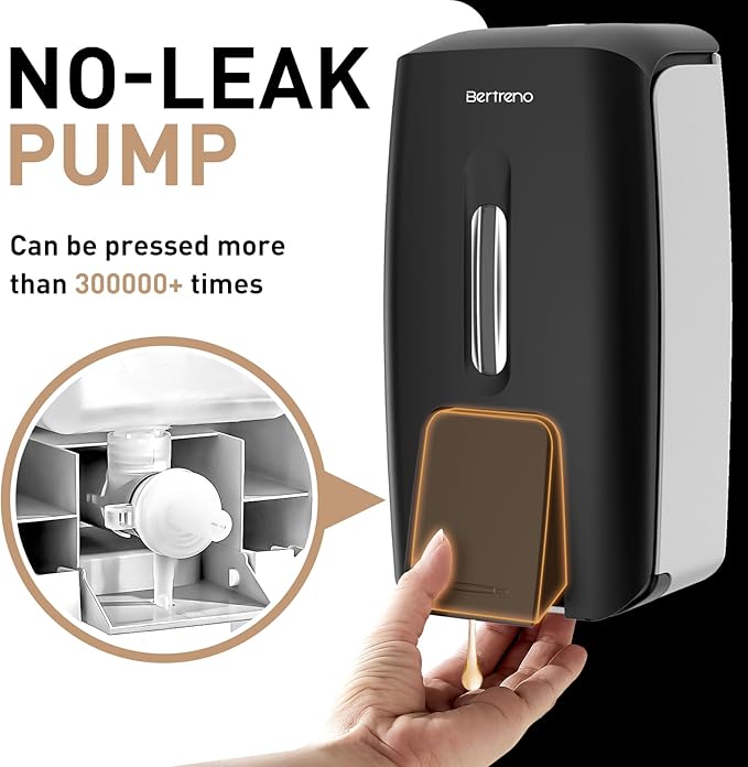 Commercial Soap Dispenser Wall Mount Manual Pump Hand Soap Dispenser 800ml Gel Liquid Hand Sanitizer Dispenser Self Adhesive for Home Bathroom (Black)