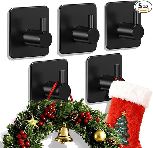 Auxmir Adhesive Hooks Heavy Duty 30lb(Max) Wall Hooks, 5 Pack Self Adhesive Damage Free Towel Rack, Stainless Steel for Coat Robe, Waterproof Oilproof Rustproof for Bathroom Shower Kitchen Office
