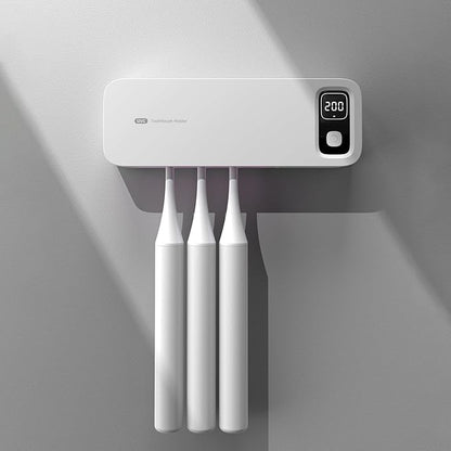 Toothbrush Cleaning Holder, Self Adhesive Toothbrush Cleaner, Timer Function, Toothbrush Sanitizer Bathroom Accessories