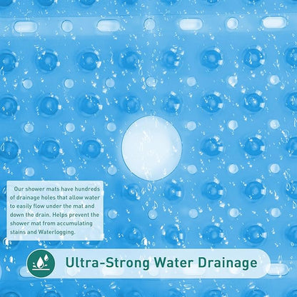Large Square Shower Mat Non Slip 27x27 Inch, Square Bath Mat Tub Mat for Inside Shower Bathroom Floor, Shower Stall Mats With Big Suction Cup Drain Holes, Easy Washable, BPA-Free, Clear Blue