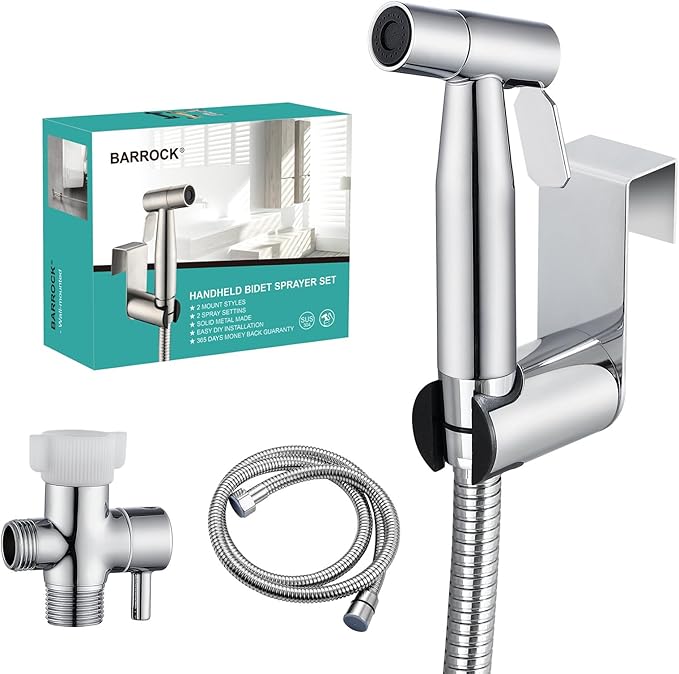BARROCK Chrome Handheld Bidet Sprayer for Toilet,Stainless Steel Baby Cloth Diaper Jet Spray Kit,Bathroom Toilet Bidet Attachment Set with Adjustable Water Pressure for Bathing Pets and Feminine Wash