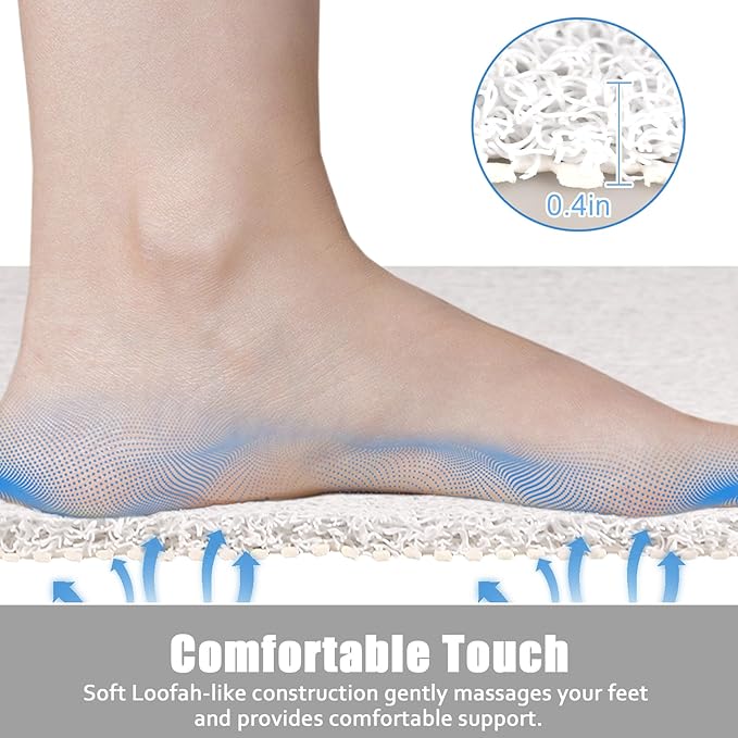Square Shower Mat Non Slip: 27x27 Inch Extra Large Shower Floor Mat with Drain Hole in Middle - Soft PVC Loofah Bath Mat for Shower - Anti Slip Shower Stall Mat for Elderly and Kids