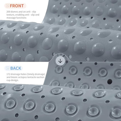 Anti-Slip Bathtub Shower mat, 39.3×15.7 inch（Approximately 100 × 40cm） Soft Oversized Machine Washable Non-Slip Bathtub mat with Drainage Holes, Bathroom Floor Suction Cup.（1-Opaque Gray）