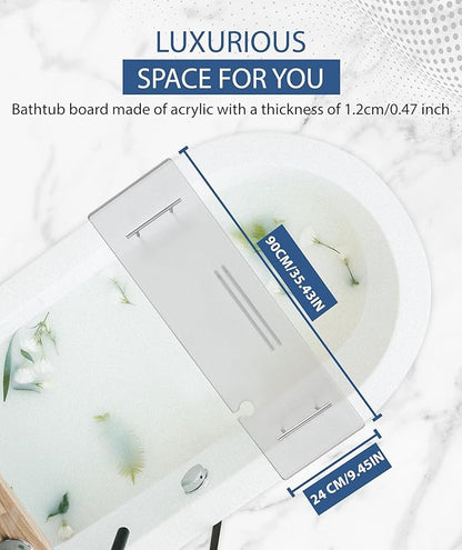 Acrylic Bathtub Tray Clear Bathtub Caddy Bath Tray Table for Tub Luxury Spa with Book and Wine Glass Holder Bathroom Accessories for Bathroom Decoration, Transparent 35.4inch