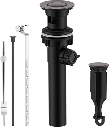 KENES Oil Rubbed Bronze Bathroom Sink Drain Assembly with Lift Rod, Bathroom Sink Drain with Overflow, Lavatory Pop Up Drain Stopper for Bathroom Vanity Sink, LJ-P701-8