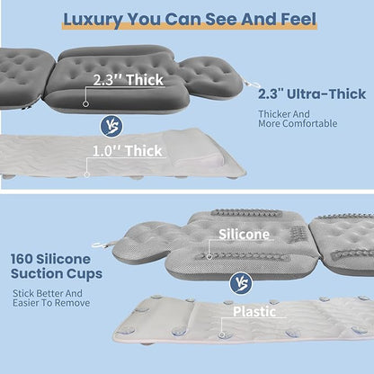 Bath Cushion, Full Body Bathtub Pillow with 160 Suction Cups, Bath Mat for Head and Neck Support, with Laundry Bag (Dark Gray, 56.2" x 16.2")