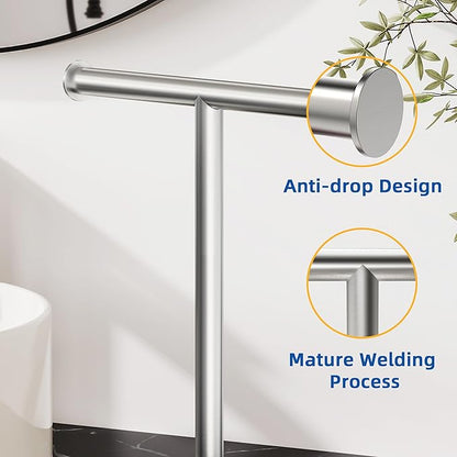 RUACQ T-Shape Hand Towel Holder Stand, Weighted Base Towel Rack, Countertop Towel Holder for Bathroom, 304 Stainless Steel, Heavy Duty (Brushed Nickel)