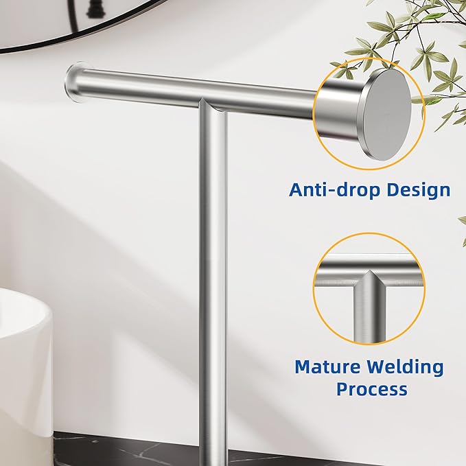 RUACQ T-Shape Hand Towel Holder Stand, Weighted Base Towel Rack, 12" Countertop Towel Holder for Bathroom, 304 Stainless Steel, Heavy Duty (Brushed Nickel, 2 Pack)