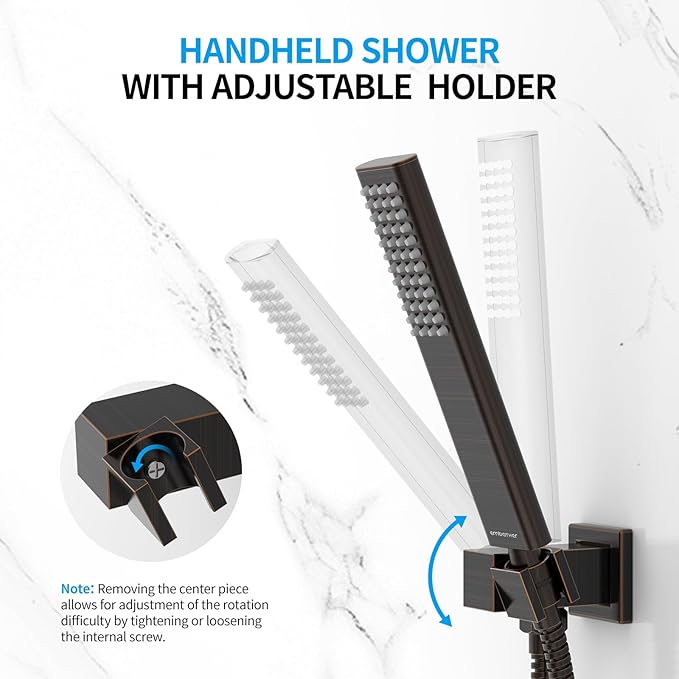 EMBATHER Oil Rubbed Bronze Shower System -10 Inches Shower Faucet Set with Square Rain Shower Head and Handheld High Pressure Shower Combo Set for Bathroom Wall Mounted (Contain Rough-in Valve & Trim)