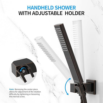 EMBATHER Oil Rubbed Bronze Shower System -10 Inches Shower Faucet Set with Square Rain Shower Head and Handheld High Pressure Shower Combo Set for Bathroom Wall Mounted (Contain Rough-in Valve & Trim)