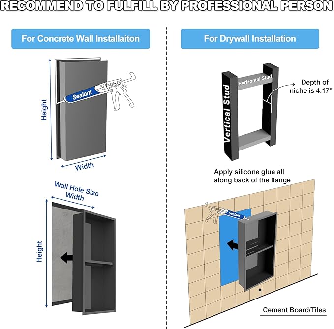 304 Stainless Steel Shower Niche Insert-Glossy Black 24 x 12" No Tile Needed Bathroom Niche for Shower Wall-Double Shelves Built in Shower Shelf-Waterproof Recessed Cabinet for Bathroom Living Room