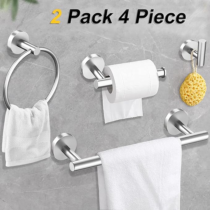 Cilee 10 Piece Brushed Nickel Bathroom Accessories Set, 16 inch Brushed Nickel Bathroon Hardware Set Towel Bar Ring Toilet Paper Holder Robe Towel Hook SUS304 Stainless Steel
