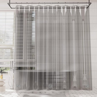 AmazerBath Premium EVA Shower Curtain Clear Grey, Luxury Shower Curtain Grey Jelly-Like Soft, Waterproof Bathroom Curtain with 3 Weighted Stones and 12 Grommets, Recyclable Packaging