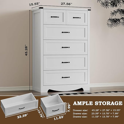 Tall 6-Drawer Dresser for Bedroom, Modern Wooden Chest of Drawers with Metal Handles, Anti-Tipping Design, Sturdy and Stable Storage Organizer for Living Room, Entryway, Home Office, Standard