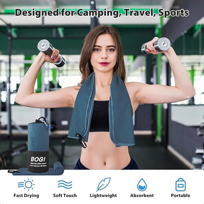 BOGI Microfiber Travel Sports Towel-Quick Dry, Soft Lightweight, Absorbent, Compact for Camping, Gym, Yoga, Swimming, Backpacking (L:60''x30''+16''x16''-Nblue)