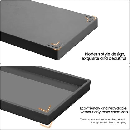 Vanity and Bathroom Tray, 11.8" ABS Countertop Organizer,Waterproof Vanity Tray for Toilet Tank,Perfume,Soap,Keys,Bathroom Accessories,Kitchen and Bath Trays,Non Slip Small Trays,Black,2 Pack