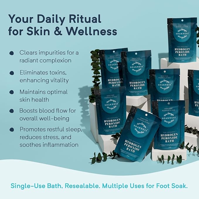 Hydrogen Peroxide Epsom Salt Bath Soak - USA-Made – Patented Bath Salts, Muscle Recovery, & Skin Detoxification – Magnesium Salts for Bathing - Doctor Formulated Pure Epsom Salt (6-Pack)