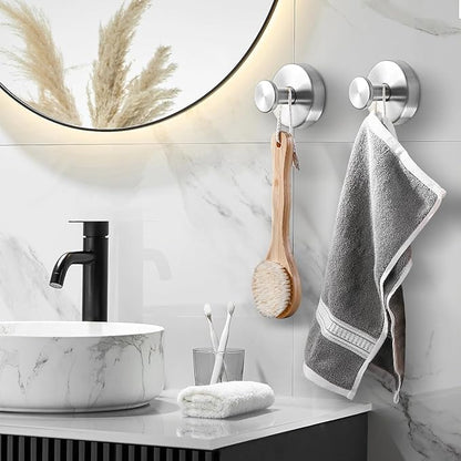 BKV Suction Cup Hooks for Glass Window,Removable Shower Hooks for Inside Shower,Metal Towel Hooks for Bathrooms,6 Pack(Silver)
