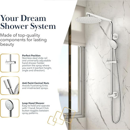 BATH ROYALE Rain Shower Head & Detachable Handheld Spray Combo, Easy Install & 3 Spray Modes, Chrome