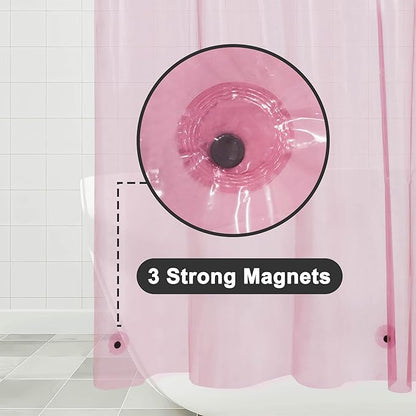 Barossa Design Clear Pink Stall Shower Curtain Liner with 3 Magnets - 36" x 72" Waterproof Lightweight PEVA Plastic Narrow Shower Liner for Small Bathroom, Metal Grommets - Clear Pink