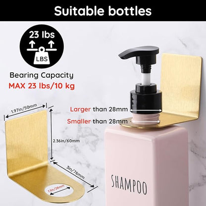 Segbeauty Stainless Soap Bottle Dispenser Holder,Pack of 3 Dia 1.1in 2.8cm Drill-Free Dispenser Holder Wall Mounted Rack, Adhesive Wall Mount Bottle Holder for Bathroom Toilet Kitchen Gold