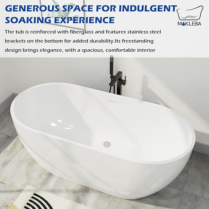 70" Acrylic Freestanding Bathtub, Double Ended Free Standing Tub, Soaking Tub with Integrated Slotted Overflow, Toe-Tap Chrome Drain, cUPC Certified, Glossy White