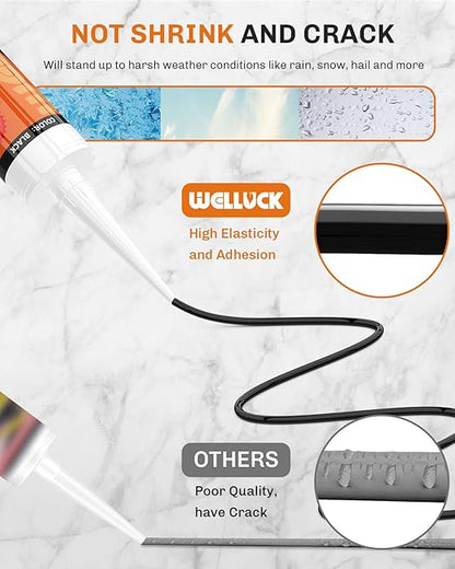 WELLUCK Black Silicone Caulk, 100% Waterproof Silicone Sealant Adhesive Caulking,for RV, Kitchen,Bathroom, Window, Door, Glass,10.2FL.OZ/300ML（4 Pack）