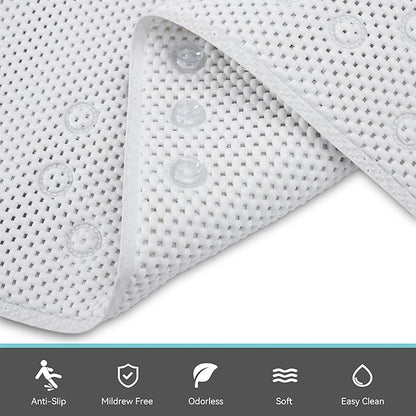 Double Layer Foam Non Slip Bathtub Mat 37x17in, More Comfortable and Thicker Tub Mat Than Ordinary Foam Shower Mat, Bath Mat for Tub with Suction for Comfort and Safety (White, 36'' x 17'')