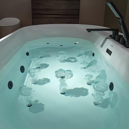 WOODBRIDGE 72" x 35-3/8" Whirlpool and Air Bath Heated Soaking Combination Tub with Adjustable Speed Air Blower, Tub Filler, and LED control panel, Matte Black Finish Trim and Drain Kit, BM500+F0051MB