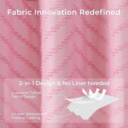 Pink Boho Shower Curtain Woven Fabric Cute Shower Curtain Textured Tufted Chevron Striped Minimalist 72 x 84 Bathroom Shower Curtains