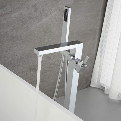 Freestanding Bathtub Faucet Tub Filler Chrome Floor Mounted Brass Bathroom Faucets with Handheld Shower