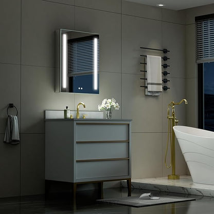 WELLFOR 24" X 30" LED Medicine Cabinet with Mirror, Single Left Opening Door, Recessed or Surface Cabinet Mirror, Bathroom Mirror Cabinet, Medicine Cabinet with Lights with Outlets & USB Ports
