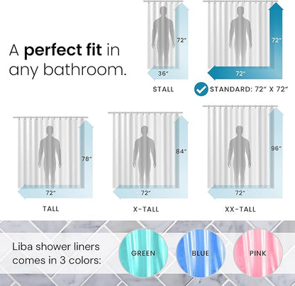 LiBa Bathroom Shower Curtain Premium PEVA Non-Toxic, Pink Clear Waterproof Plastic Shower Curtain Liner with Rust Proof Grommets 8G Bathroom Accessories 72x72