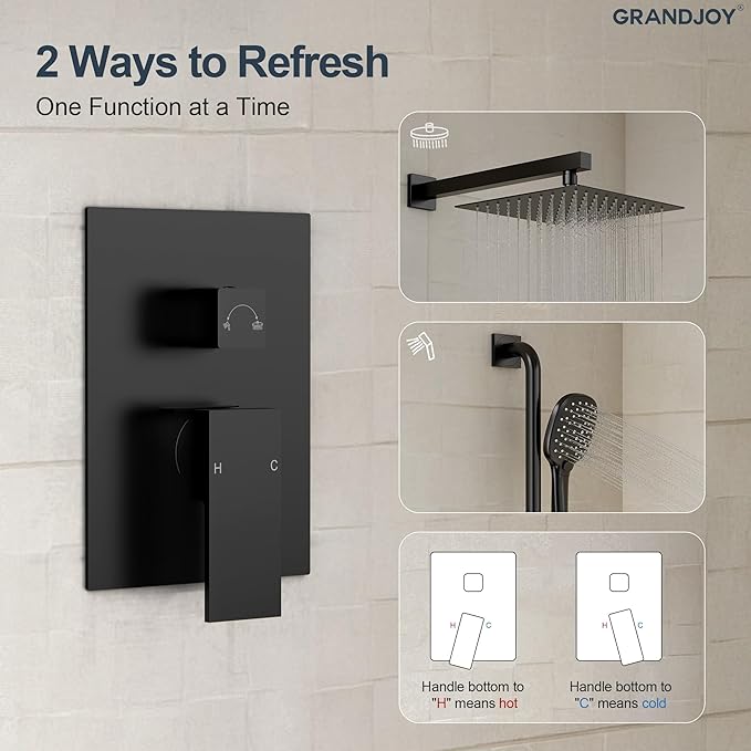 Matte Black 10 Inch Rainfall Shower System with Handheld Spray & Adjustable Slide Bar, Wall Mount Bathroom Shower Faucet Set, Valve Included