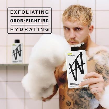 W By Jake Paul Body Wash for Men, Exfoliating Shower Gel with Jojoba Oil, Deep Clean Hydrating Mens Bodywash, Fresh Ice Scent, 18 fl oz